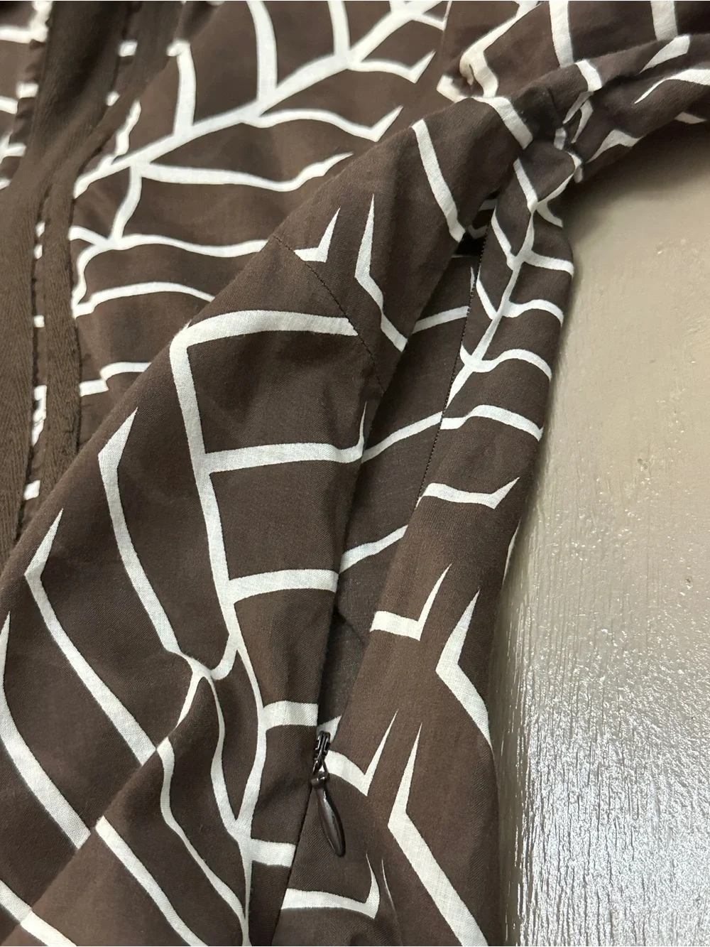 Tory Burch Tunic Top Blouse Sz 4 Brown White Geometric Palm Leaf Cotton 13081190